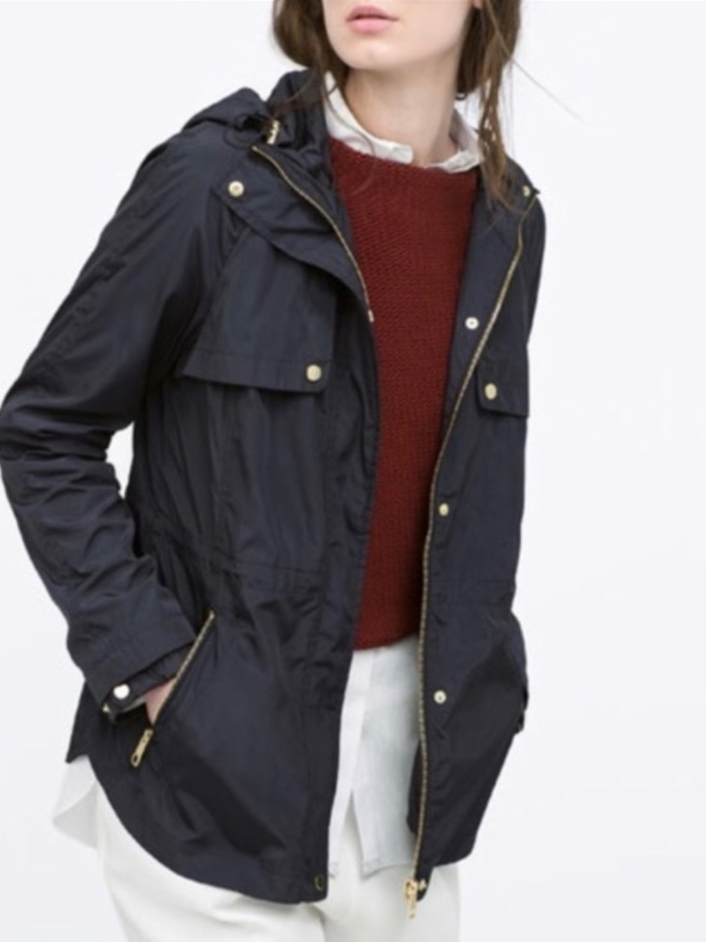 Zara Women’s Dark Navy Hooded Utility/Rain Jacket